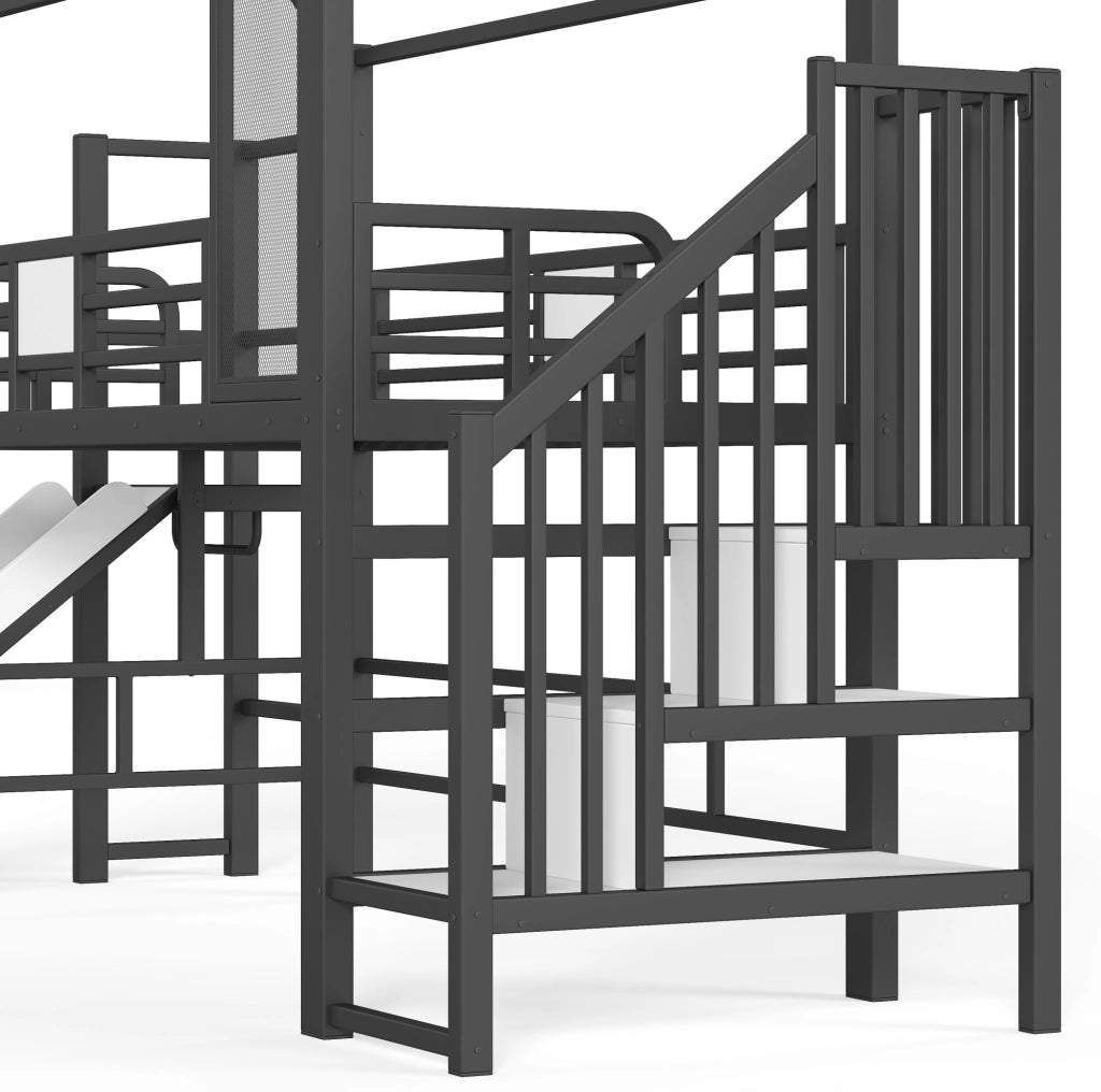 Letto a soppalco per bambini 90x200 cm a casetta con scivolo e LED Bluetooth nero HAVRYA