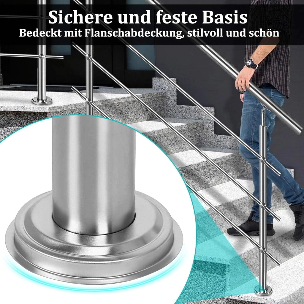 Corrimano per scale in acciaio inox, per esterni, 120 cm, parapetto con 2 montanti, per interni ed esterni, 3 barre trasversali