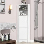 Armadio angolare da bagno con due ripiani regolabile, impermeabile e resistente all'umidità,struttura stabile,Bianco