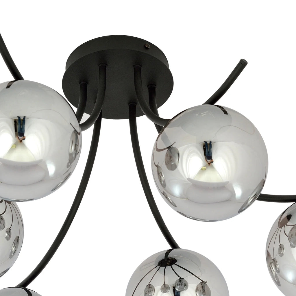 Plafoniera Moderna 6 Luci Coeo In Acciaio Nero E Diffusori In Vetro Fumè