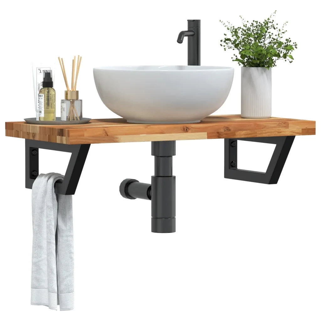 Ripiano a Parete per Lavabo in Acciaio e Massello di Acacia 3302739