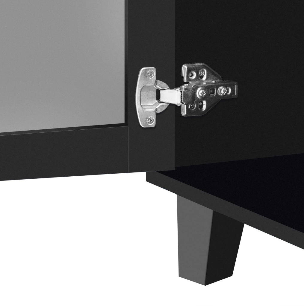 Credenza nera a specchio 160 cm con 4 ante e ripiani mobili