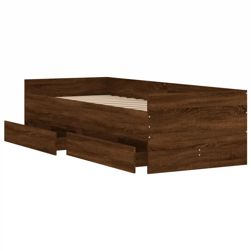 Giroletto con Cassetti-Struttura Letto con contenitore Rovere Marrone 75x190 cm Small Single 865634
