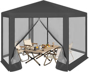 Gazebo da Esterni, Pergolato da Giardino, Gazebo Pieghevole e Impermeabile, con Pareti Laterali a Zanzariera, Esagonale, per Campeggio, Feste, 3,8x3,3m, Grigio