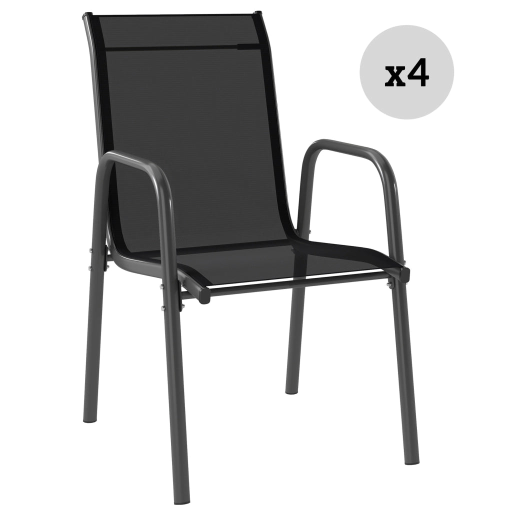Set 4 Sedie Impilabili e Traspiranti con Braccioli e Schienale Alto, in Metallo e Poliestere, 51L x 69P x 87A cm, Nero