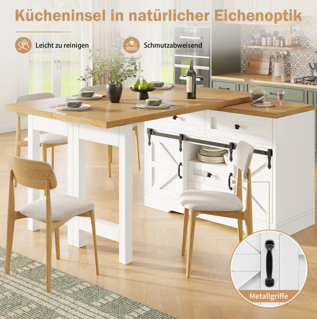 Isola cucina in MDF con tavolo estensibile e pannelli girevoli