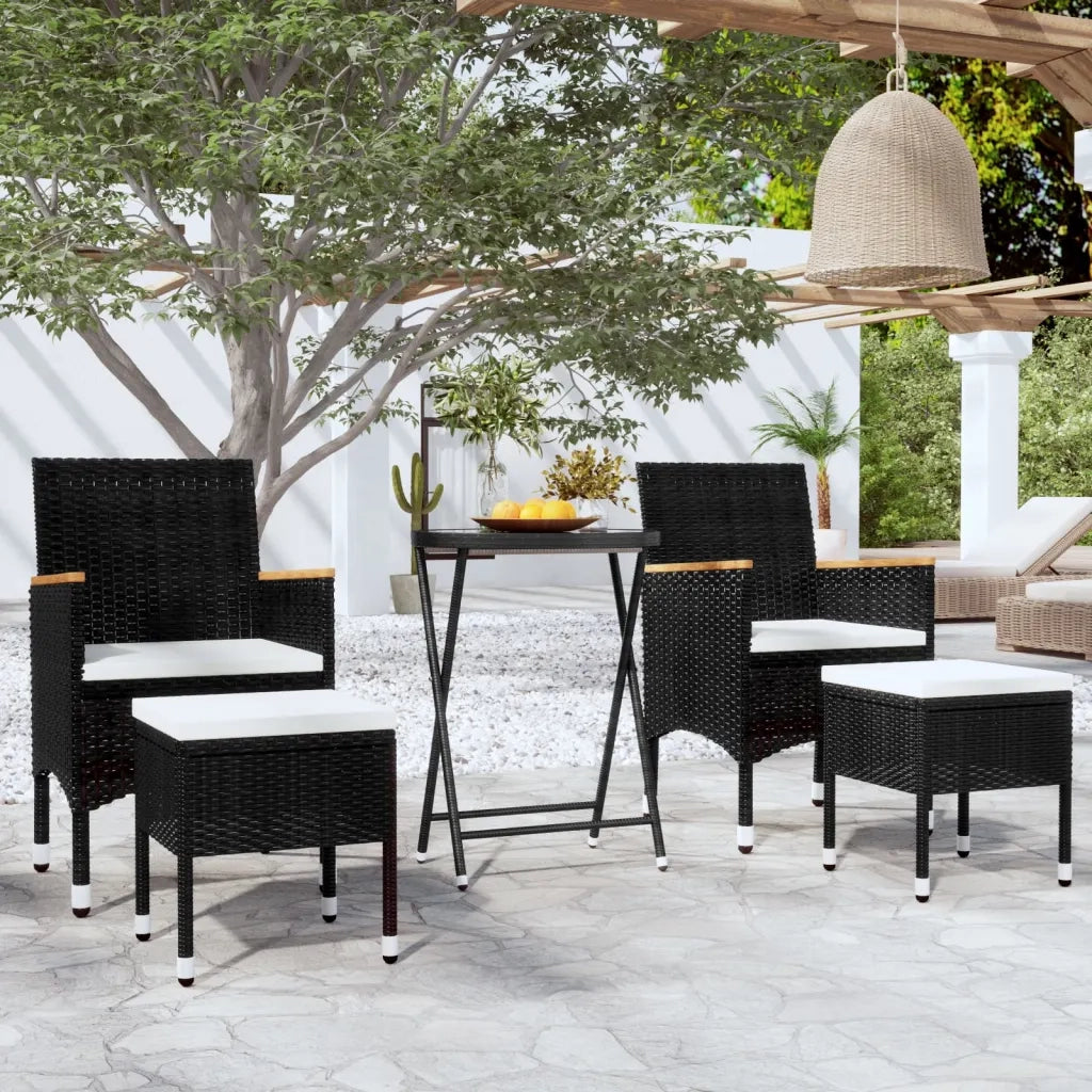 Set da Bistrot per Giardino 5pz Polyrattan Vetro Temperato Nero 3058394