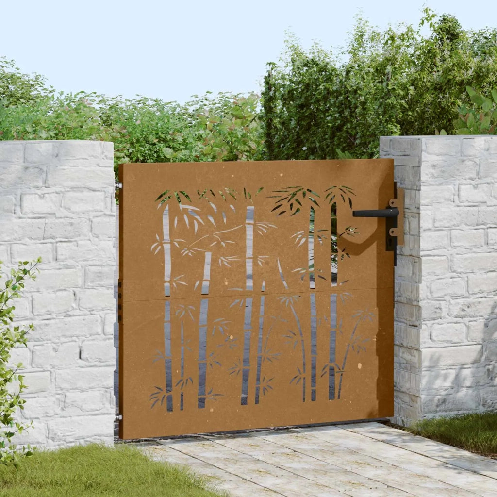 Cancello da giardino 85x100 cm in acciaio corten e bambù 153233