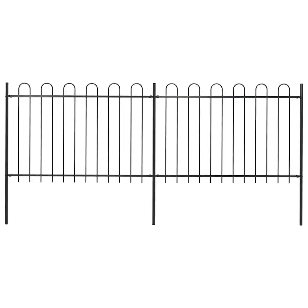 Recinzione da Giardino | Recinzione da cortile con Parte Superiore ad Anello in Acciaio 359x120 cm Nera