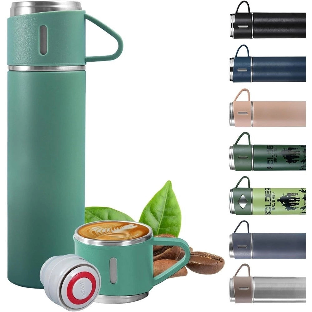 Trade Shop - Borraccia Termica 500ml In Acciaio Inox Con Tazza Manico Per Bevande Calde Fredde -