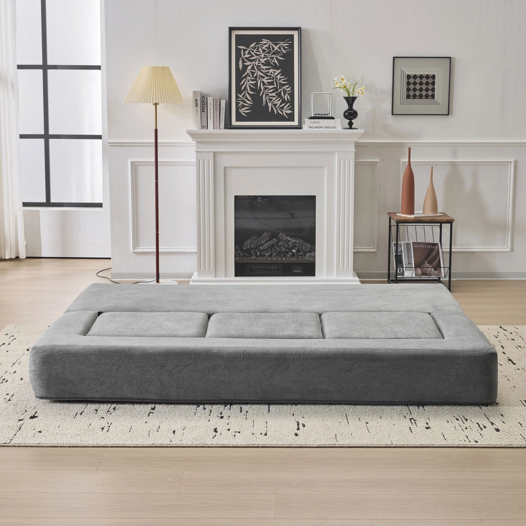 DIVANO LETTO Modulare in chenille e schiuma Grigio