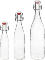 Set di bottiglie con coperchio a scorrimento e gomma riciclabile - 1000 ml - per Gin, olio d'oliva, aceto, birra, sidro, soda, vodka e acqua - Set da 6 pezzi