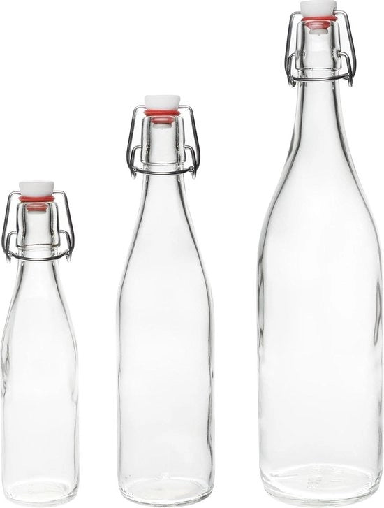 Set di bottiglie con coperchio a scorrimento e gomma riciclabile - 1000 ml - per Gin, olio d'oliva, aceto, birra, sidro, soda, vodka e acqua - Set da 6 pezzi