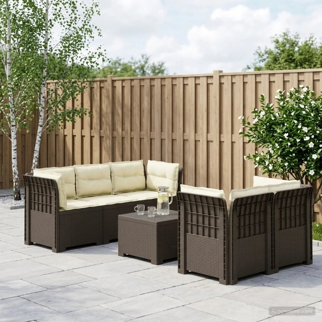 Divano da Giardino 5 Posti con Cuscini Stile Rattan PP 3443918