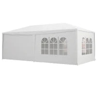 Gazebo Tendone per Feste 6x3m con Pareti Laterali Rimovibili, Porte e Finestre, Bianco