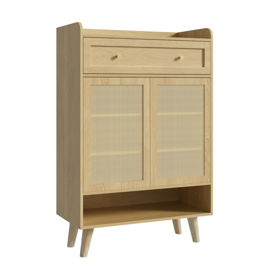 Scarpiera moderna con 2 ante, 1 cassetto e ripiani regolabili, 80 ¡Á 105 ¡Á 35 cm, Light Oak
