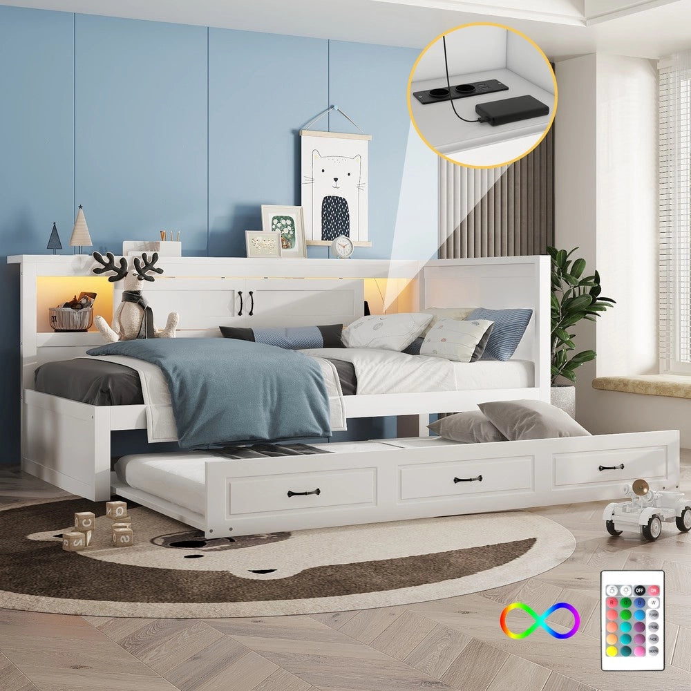 Letto Divano con LED e Contenitore Estraibile ¨C MINIMAL ¨C Bianco 90x200