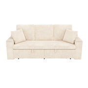 Divano letto 3 posti - con funzione letto; contenitore e porte USB e Type-C - in ciniglia beige