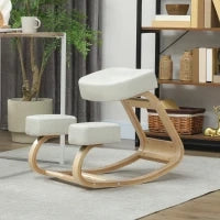 Sedia Ergonomica con Inginocchiatoio in Legno di Betulla e Cuscino, 51x69x58 cm, Crema