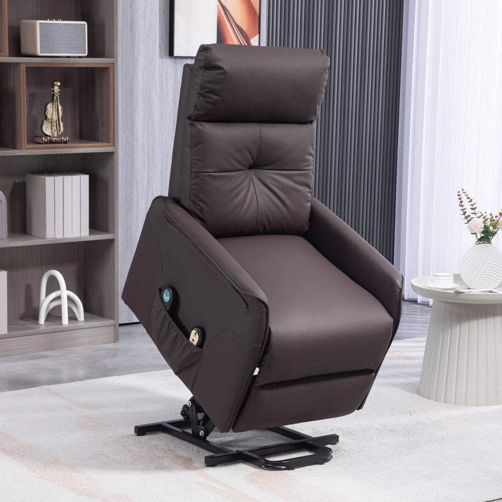 Poltrona Alzapersona Reclinabile 1 Motore con 8 Punti Massaggio 67x89x102 cm Riscaldamento e 2 Telecomandi Marrone