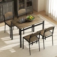Set da Pranzo da 5 Pezzi con 1 Tavolo Rettangolare 100x63x76.5 cm e 4 Sedie 45x40x82 cm, in Acciaio e MDF