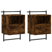 Set di 2 Comodini | Armadio da Notte | Mobiletto da notte a Muro Rovere Fumo 40x30x61 cm Legno Multistrato