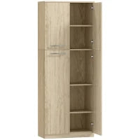 Mobile Contenitore Minimal con 2 Armadietti e Mensole Regolabili, in Legno color Rovere, 59x31x155 cm