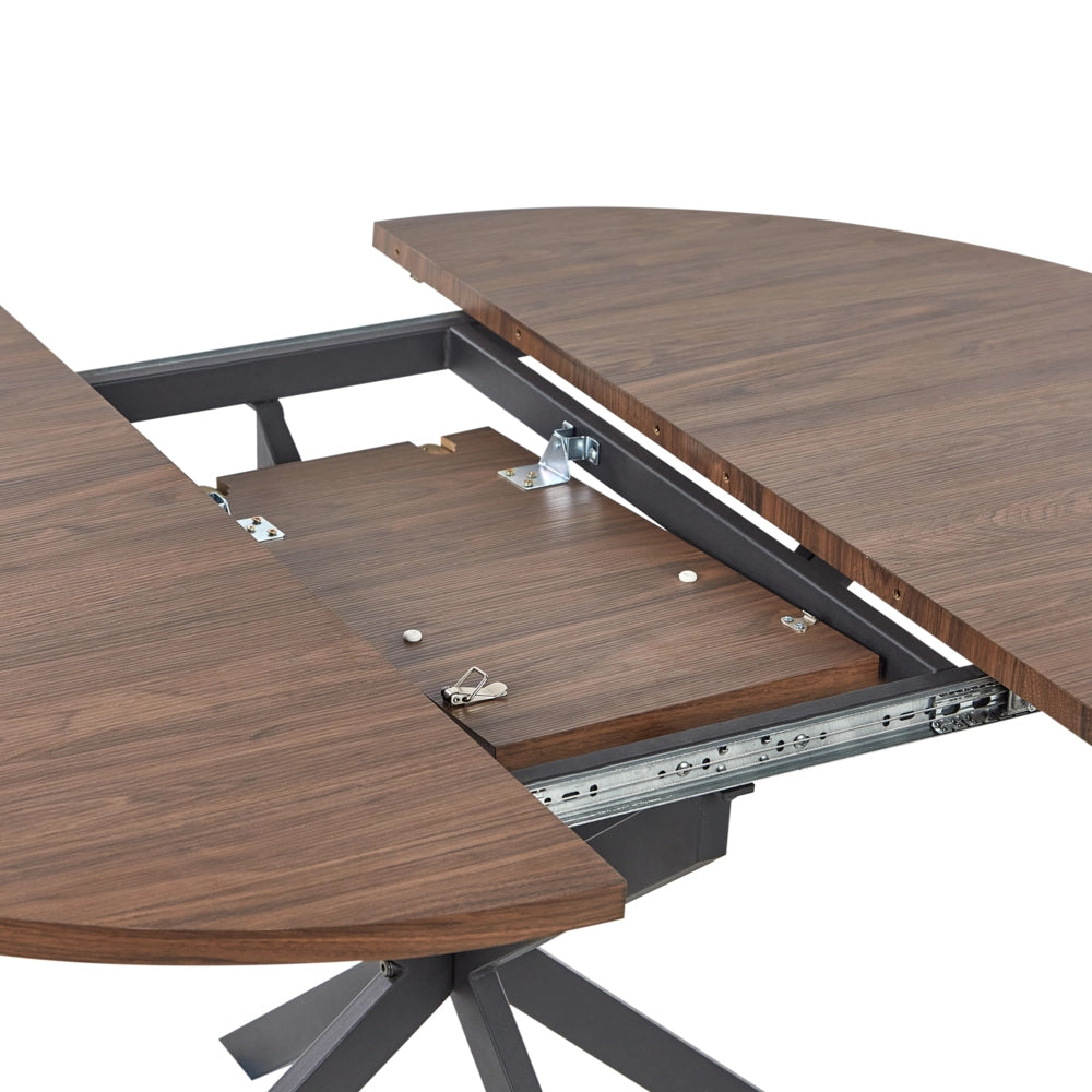 Tavolo da pranzo allungabile in legno scuro con piano in MDF nero e gambe in metallo 10/140 x 110 cm rotondo con 4 posti a sedere