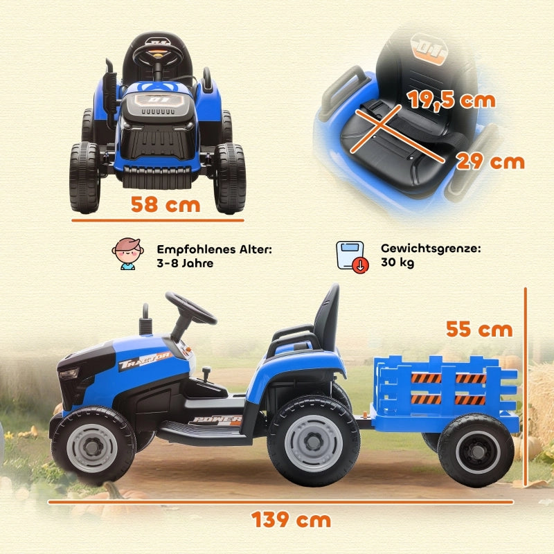 Trattore elettrico per bambini, trattore cavalcabile con telecomando, avviamento graduale, per bambini dai 3 agli 8 anni, blu