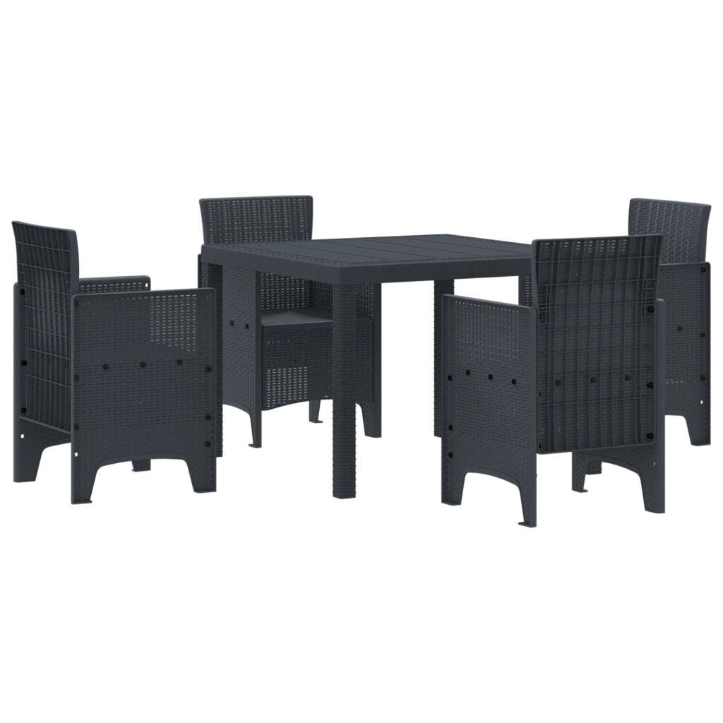 Set da Pranzo da Giardino 5 Pezzi in Polirattan Antracite