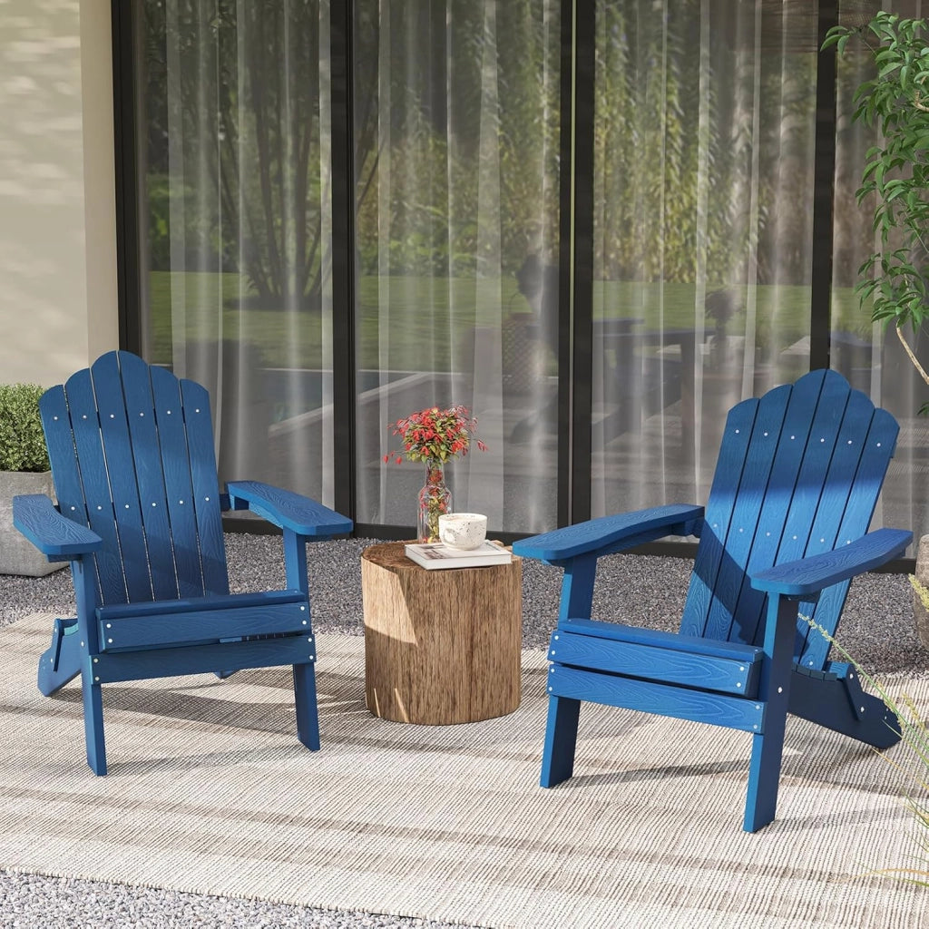 Sedia Adirondack Pieghevole, Sedie da Patio Resistente alle Intemperie con Schienale Ergonomico Inclinato, Braccioli Larghi, Seduta Confortevole, Sedia da Giardino, Cortile, Piscina (Blu)