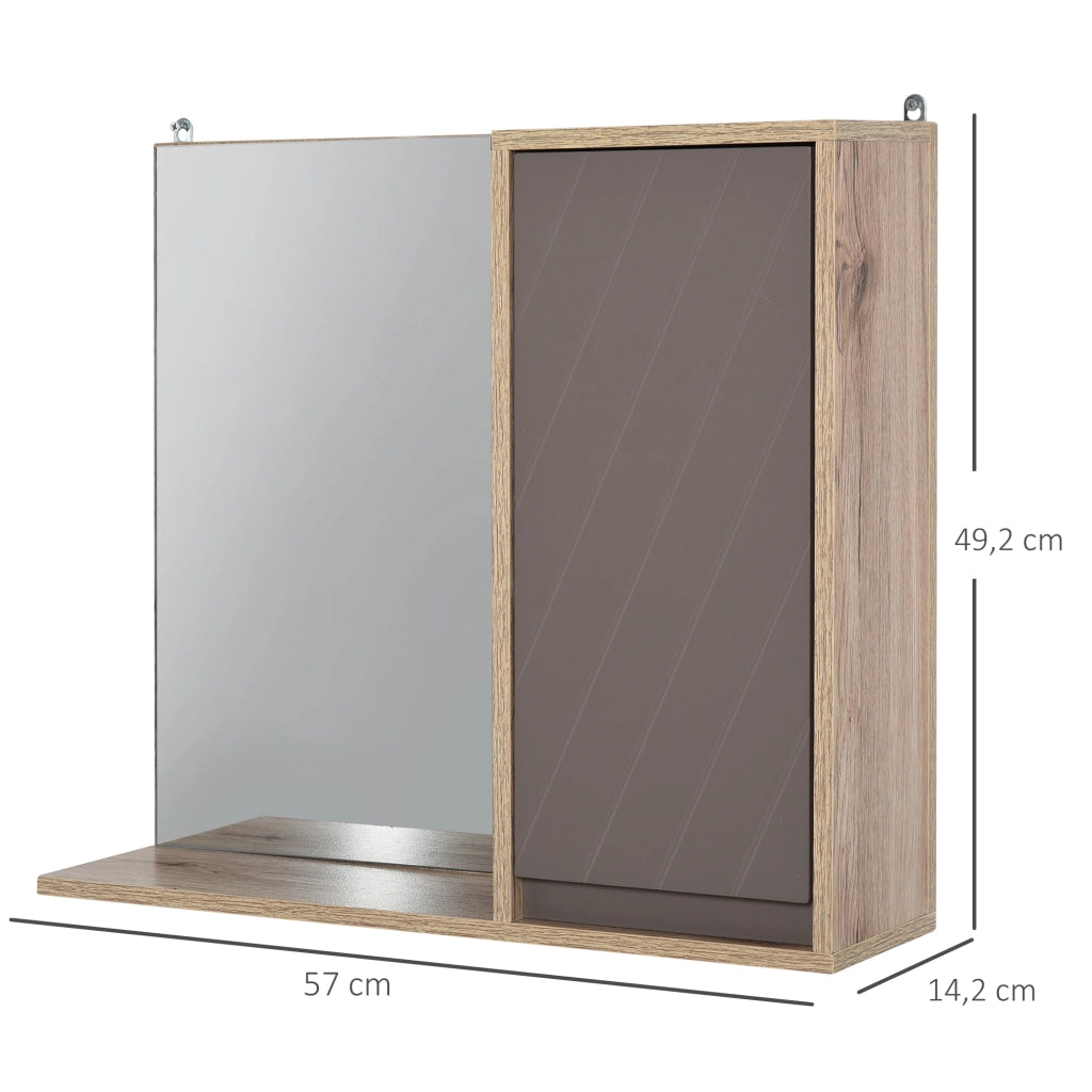 Specchio da Bagno con Mensola e Armadio ¨C Xylo ¨C Truciolato Rovere Chiaro Grigio