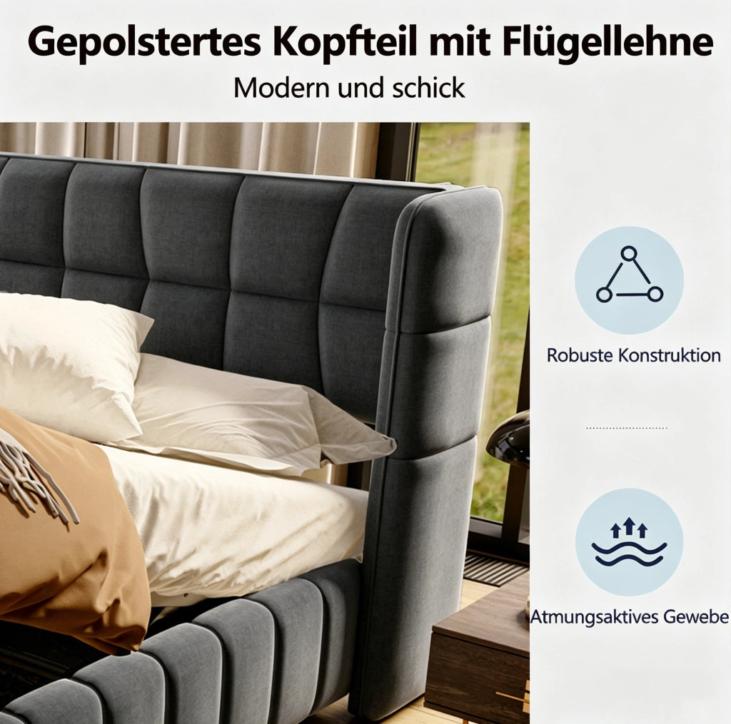 Letto matrimoniale imbottito contenitore 180x200 cm grigio