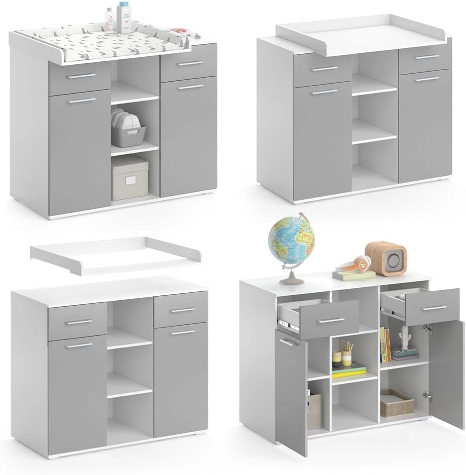 Fasciatoio Leonie, Grigio, 113 x 109 cm, con fasciatoio rimovibile per l'utilizzo come cassettiera