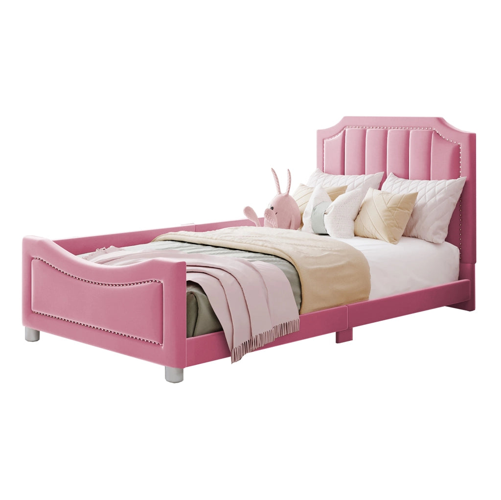 Letto imbottito 90x200 cm convertibile in divano letto; flanella rosa