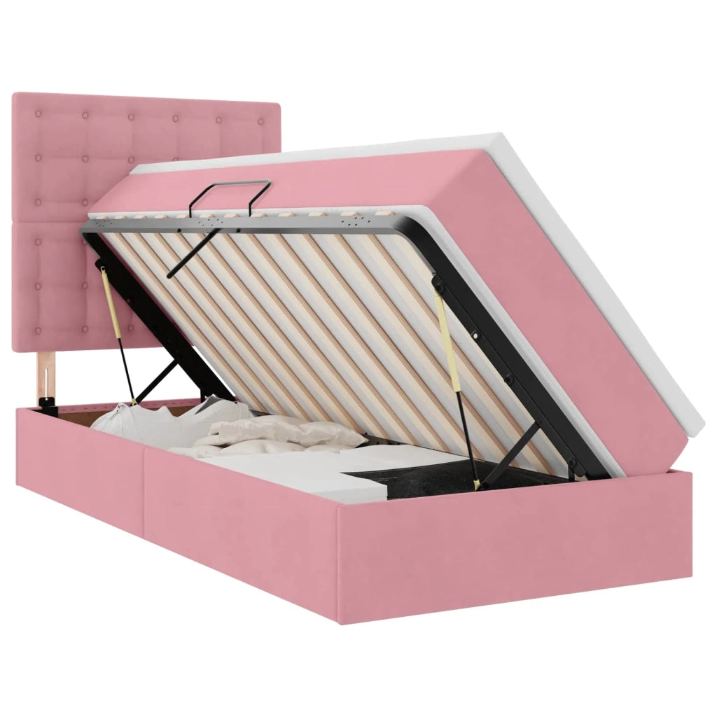 Letto con contenitore e materasso Rosa 100 x 200 cm Velluto