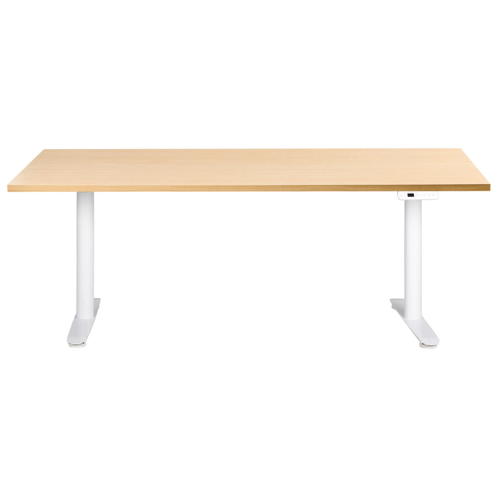 Scrivania regolabile in altezza elettricamente bianco 180 x 72 cm bianco e marrone chiaro in acciaio verniciato a polvere
