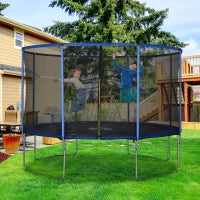Trampolino Elastico da Esterno, Tappeto Elastico per Bambini e Adulti da Giardino con Rete di Sicurezza e Bordo Imbottito, Giochi da Giardino e Casa, Ø366x269cm, Blu e Nero