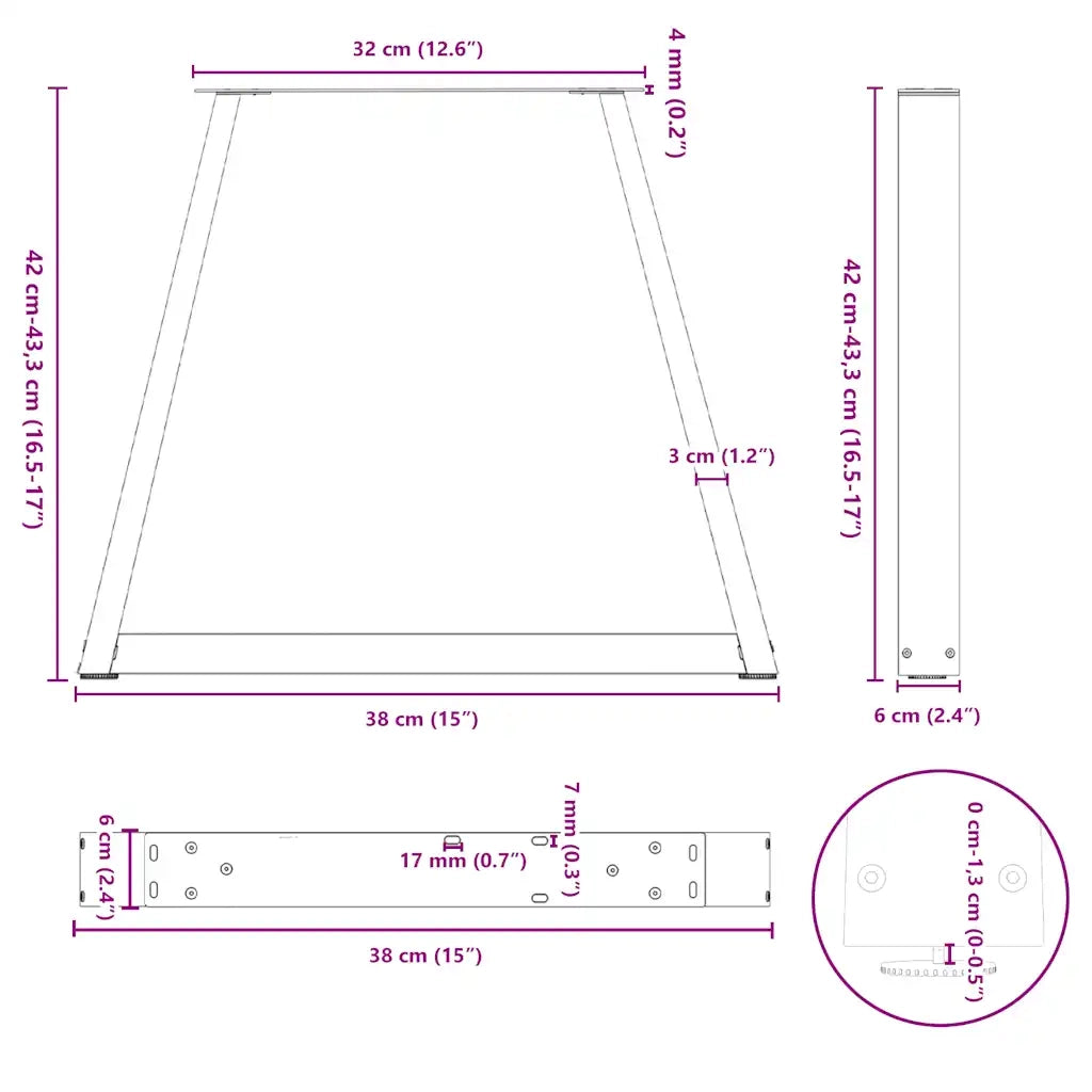 vidaXL Gambe per Tavolino da Caffè a Forma di V 2 pz Nere 38x(42-43,3) cm Acciaio