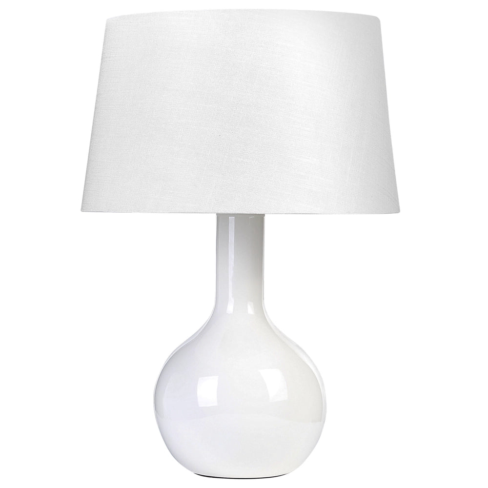Lampada da tavolo in ceramica bianca di lino base 46 cm lucida paralume in tessuto scrivania classica
