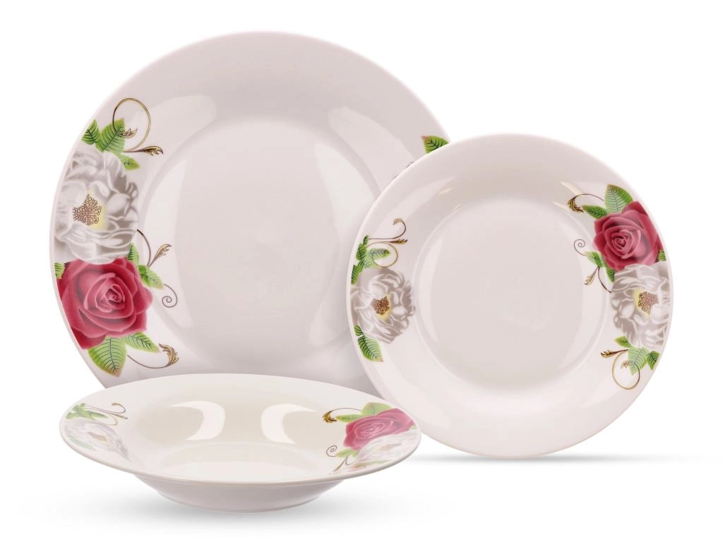 Servizio di Piatti da Tavola in Porcellana Rose e Peonie 18 Pezzi