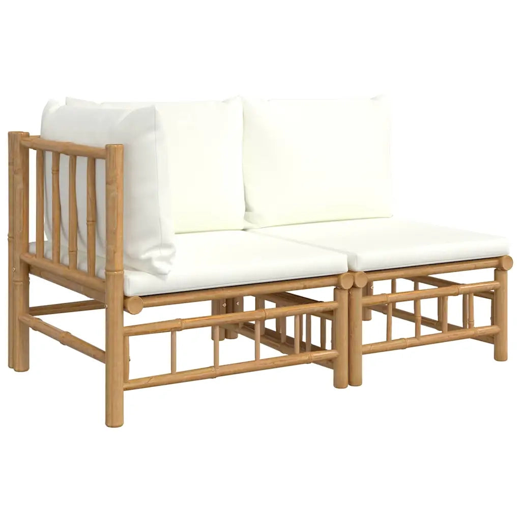 Salotto da Giardino-Set Salotto da Giardino 2pz con Cuscini Bianco Crema in Bamb¨´ 917462