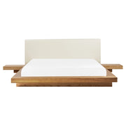 Letto in stile giapponese in frassino naturale 160 x 200 cm testata in MDF impiallacciato in legno testata in pelliccia sintetica