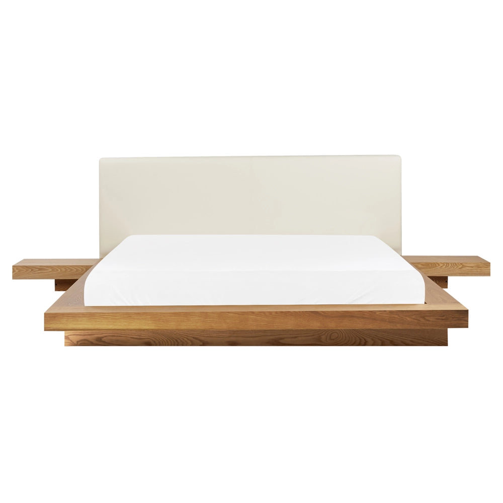 Letto in stile giapponese in frassino naturale 160 x 200 cm testata in MDF impiallacciato in legno testata in pelliccia sintetica