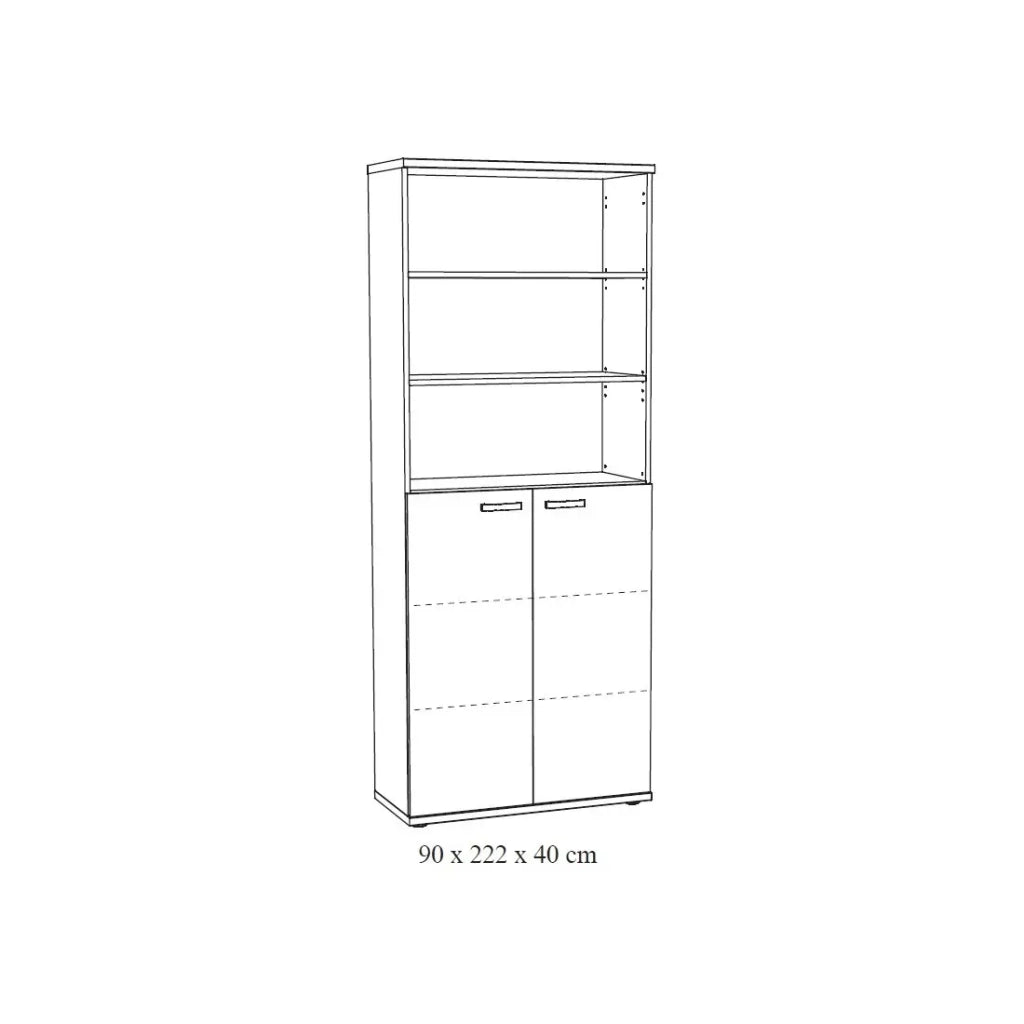 Libreria da Ufficio Robusta - Mobile con 2 Ante e Scaffali in Rovere Grezzo e Nero | Collezione YUKON