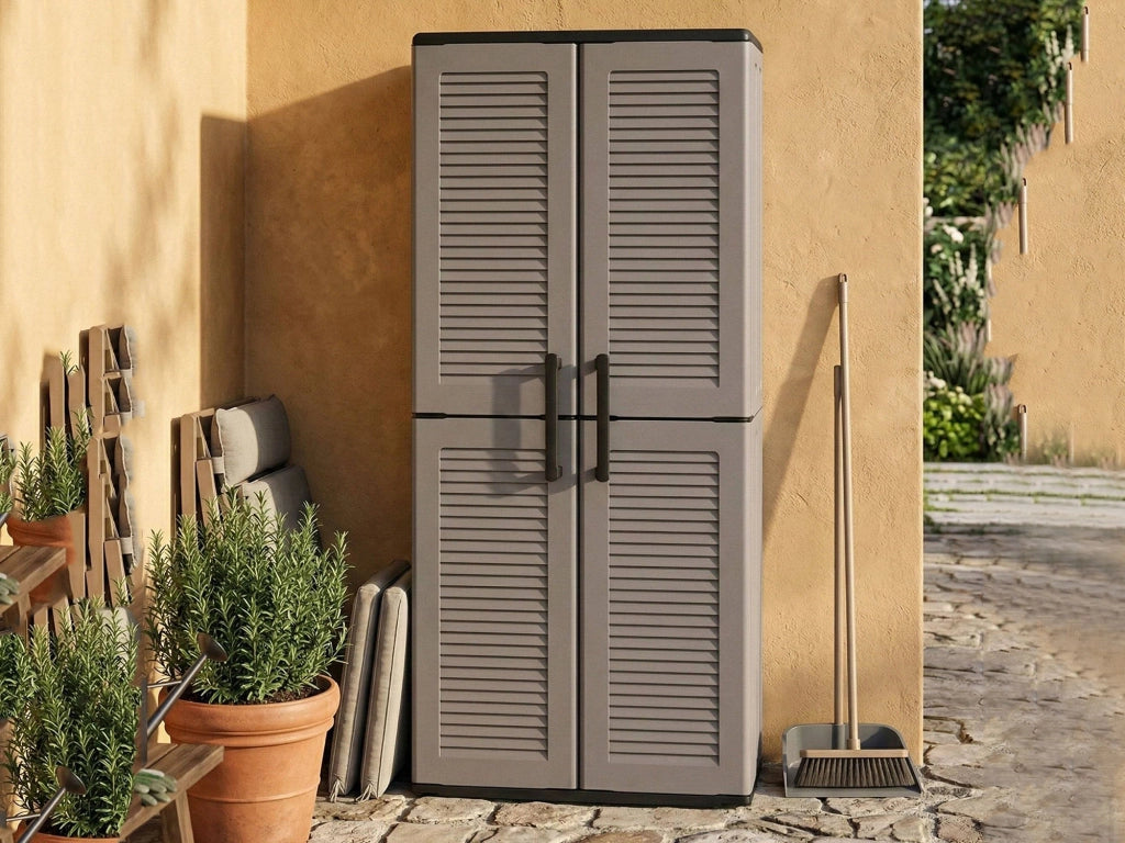 Mobile da Giardino Arabel, Armadio da Esterno 3 Ripiani Made in Italy, 37x68x163h cm Grigio