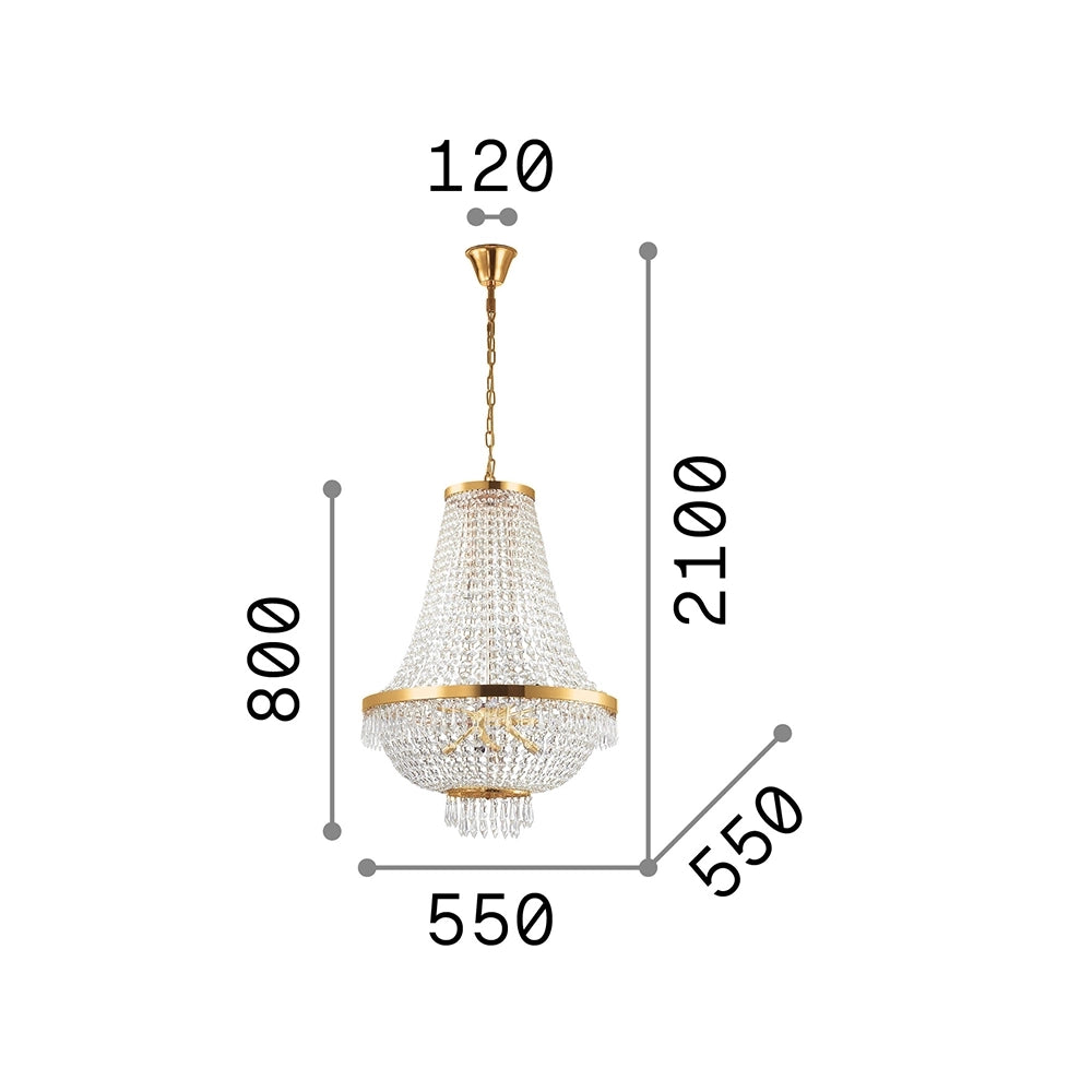 Lampadario Classico Caesar Metallo-Cristallo Cromo 12 Luci G9 3W 3000K