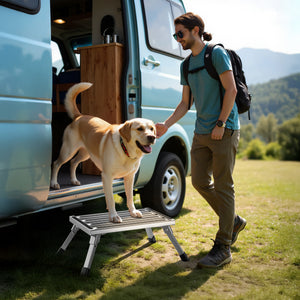 Scalino camper pieghevole in alluminio fino a 220 kg, antiscivolo, Scaletta per roulotte