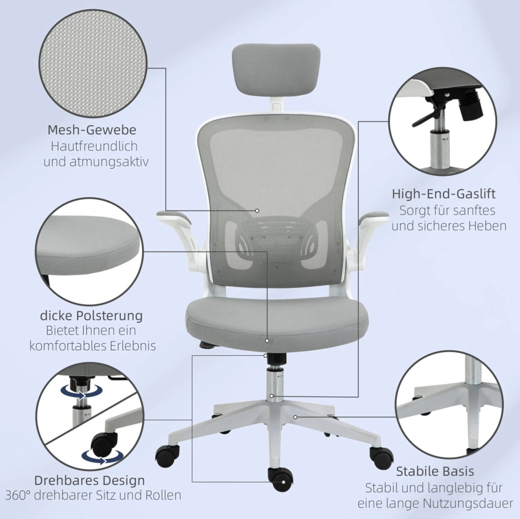 Sedia da ufficio ergonomica grigia con poggiatesta