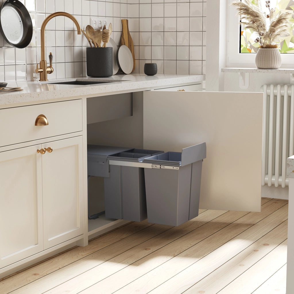 Cestino per la raccolta differenziata con 3 contenitori amovibili ¨C zephmum ¨C grigio 40L